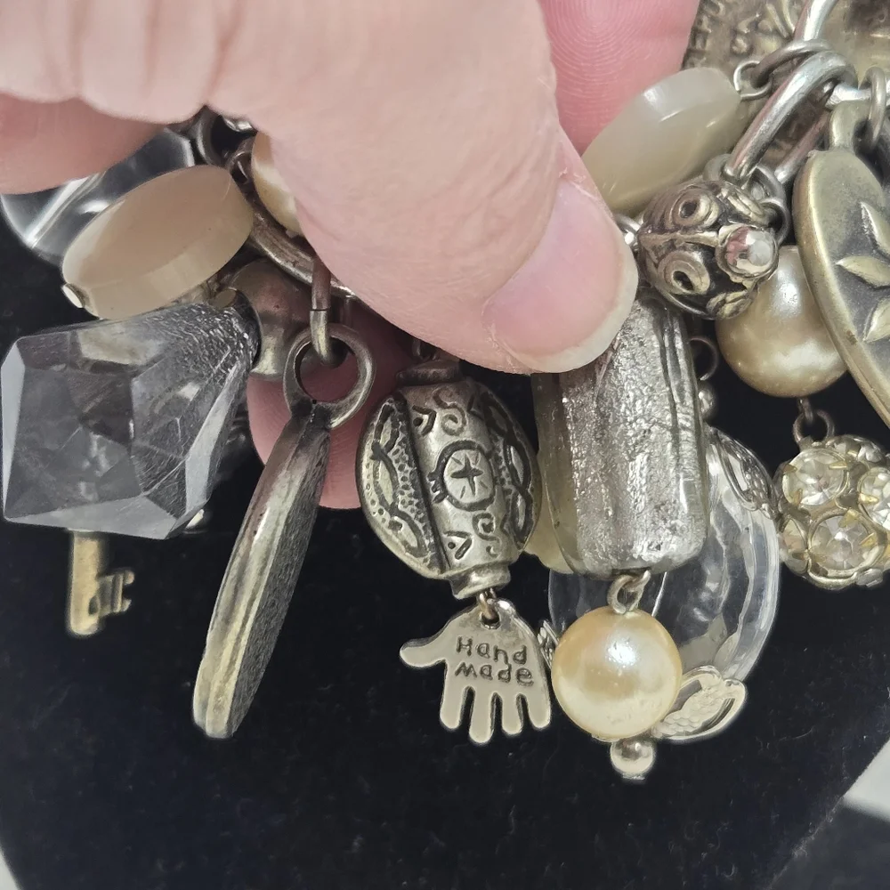 Chunky Silver‎ Chain Necklace Large Heart Charms Vintage Y2K Style Statement